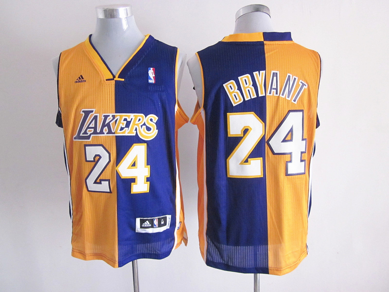 Lakers 24 Bryant Purple&Yellow Split Jerseys