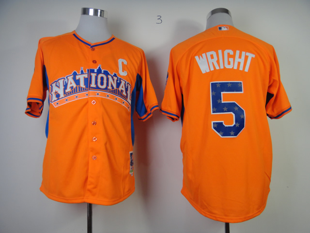 Mets 5 Wright orange C Patch 2013 All Star Jerseys