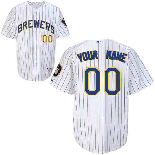 Milwaukee Brewers White Blue Strip Man Custom Jerseys