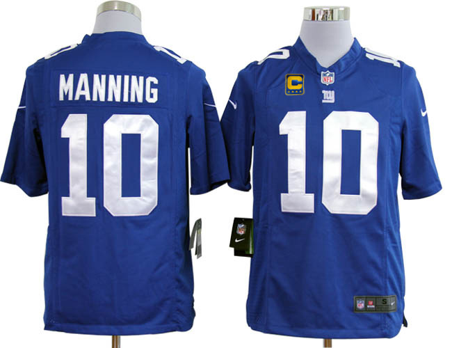 NIKE Giants 10 MANNING Blue Game C Patch Jerseys