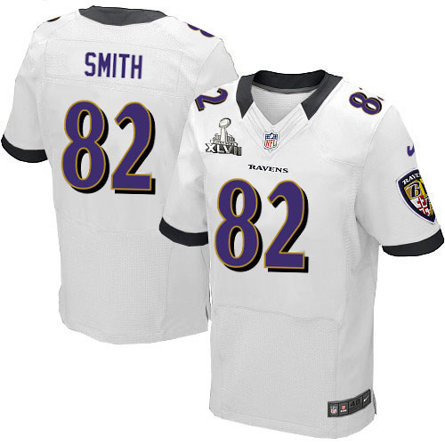 NIKE Ravens 82 Smith White Elite 2013 Super Bowl XLVII Jersey