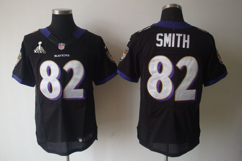 NIKE Ravens 82 Smith black Elite 2013 Super Bowl XLVII Jersey