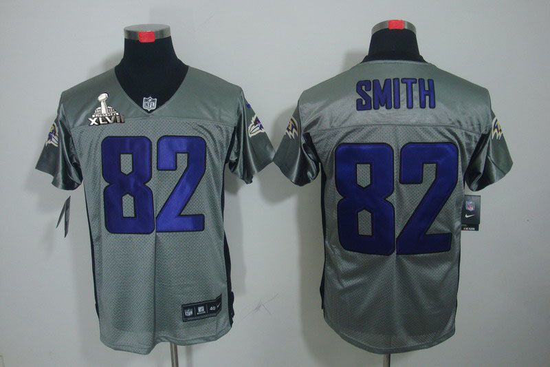 NIKE Ravens 82 Smith grey Elite 2013 Super Bowl XLVII Jersey