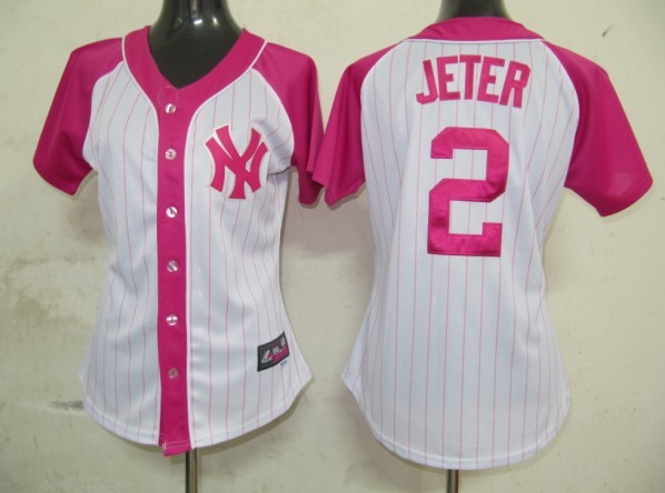 New York Yankees 2 Derek Jeter Women Pink Splash Fashion Jersey