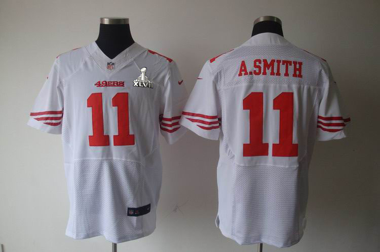 Nike 49ers 11 A.Smith White Elite 2013 Super Bowl XLVII Jersey