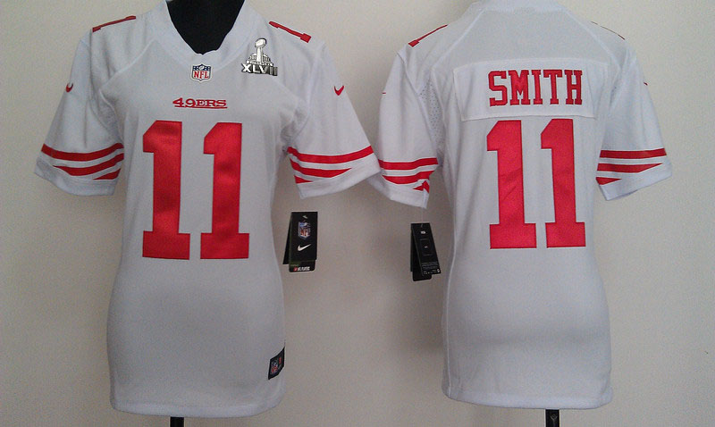 Nike 49ers 11 Smith White Women Game 2013 Super Bowl XLVII Jersey
