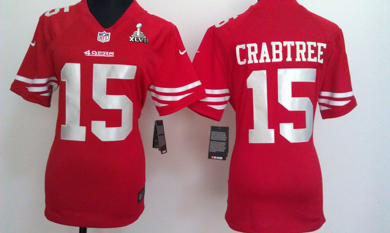 Nike 49ers 15 Crabtree Red Women Game 2013 Super Bowl XLVII Jersey