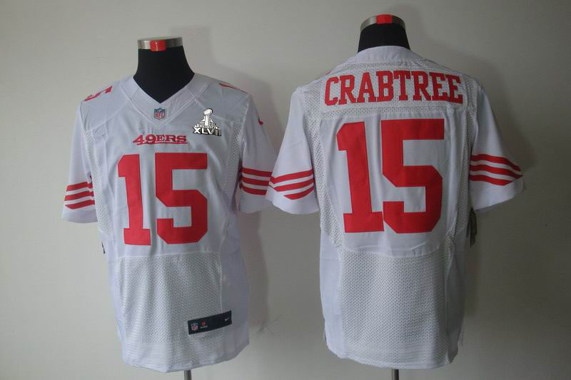 Nike 49ers 15 Crabtree White Elite 2013 Super Bowl XLVII Jersey
