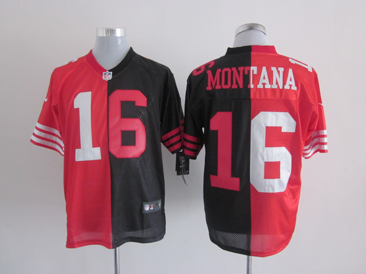 Nike 49ers 16 Montana Black&Red Split Elite Jerseys
