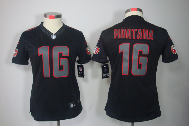 Nike 49ers 16 Montana Black Impact Women Limited Jersey
