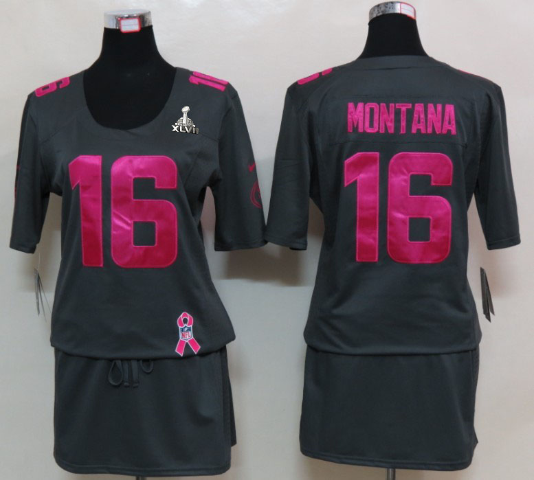 Nike 49ers 16 Montana Grey Women Game 2013 Super Bowl XLVII Skirts