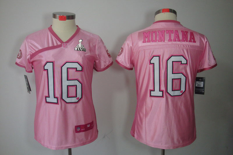 Nike 49ers 16 Montana Pink Love's Women 2013 Super Bowl XLVII Jersey