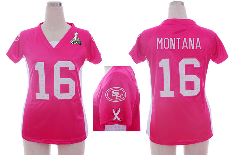 Nike 49ers 16 Montana Pink Women Draft Him II Top 2013 Super Bowl XLVII Jersey