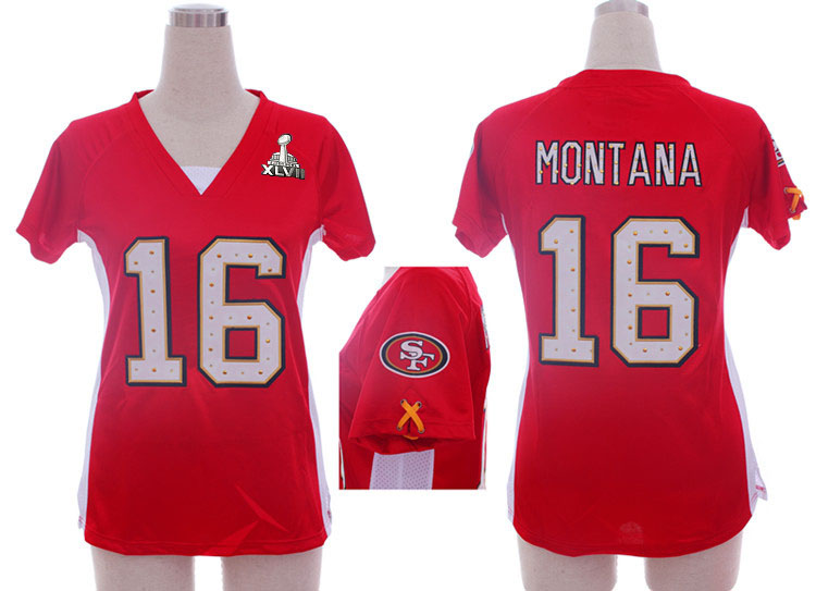 Nike 49ers 16 Montana Red Women Draft Him II Top 2013 Super Bowl XLVII Jersey