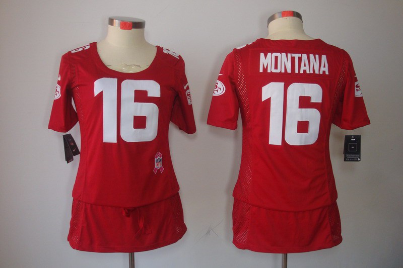 Nike 49ers 16 Montana Red Women Elite Skirts