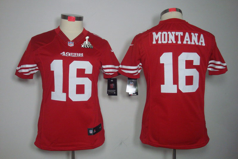 Nike 49ers 16 Montana Red Women Limited 2013 Super Bowl XLVII Jersey