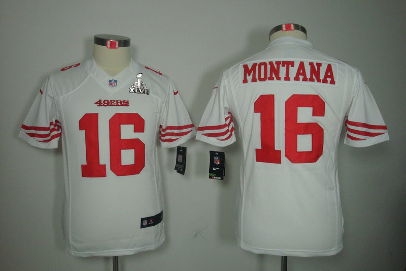 Nike 49ers 16 Montana White Kids Limited 2013 Super Bowl XLVII Jersey