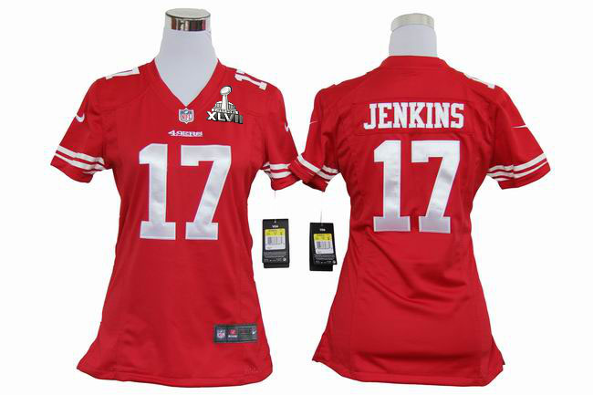 Nike 49ers 17 Jenkins Red Women Game 2013 Super Bowl XLVII Jersey