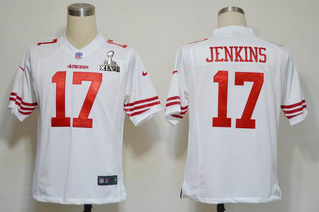 Nike 49ers 17 Jenkins white Game 2013 Super Bowl XLVII Jersey