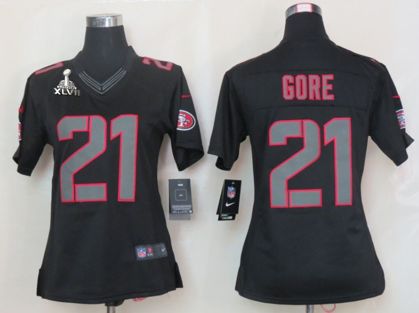 Nike 49ers 21 Gore Black Impact Women Limited 2013 Super Bowl XLVII Jersey