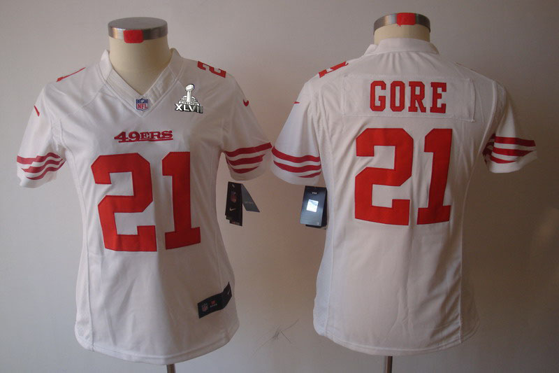 Nike 49ers 21 Gore White Women Limited 2013 Super Bowl XLVII Jersey