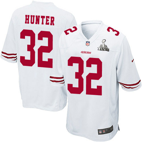 Nike 49ers 32 Kendall Hunter White Game 2013 Super Bowl XLVII Jersey