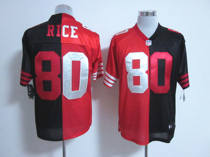 Nike 49ers 49 Rice Black&Red Split Elite Jerseys