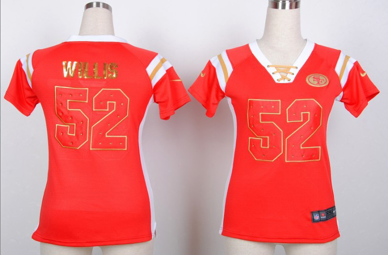 Nike 49ers 52 Patrick Willis Red Women's Handwork Sequin lettering Fashion Jerseys