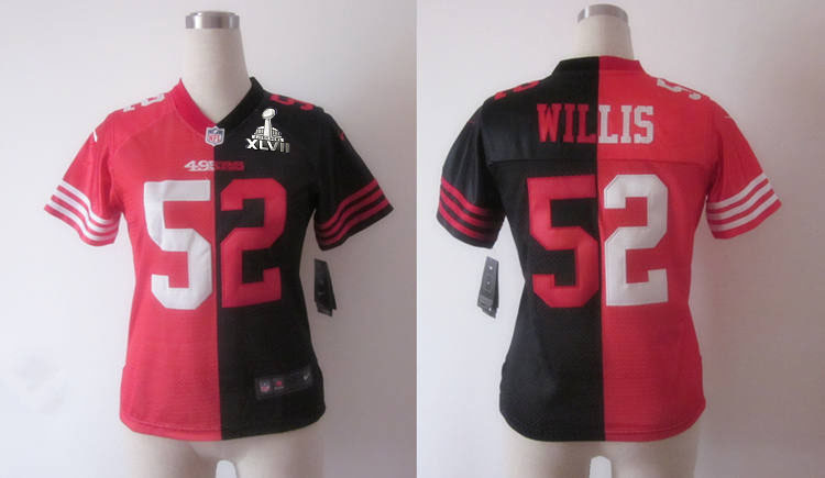 Nike 49ers 52 Willis Black&Red Women Split Elite 2013 Super Bowl XLVII Jersey