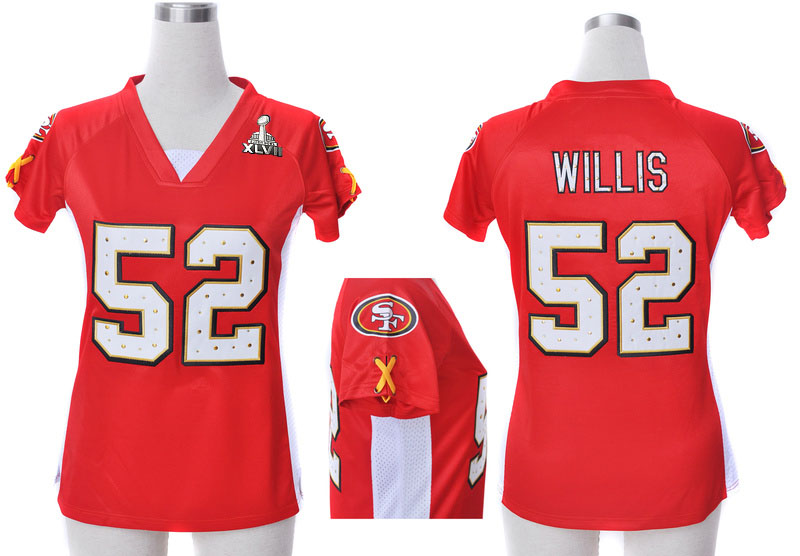 Nike 49ers 52 Willis Red Women Draft Him II Top 2013 Super Bowl XLVII Jersey
