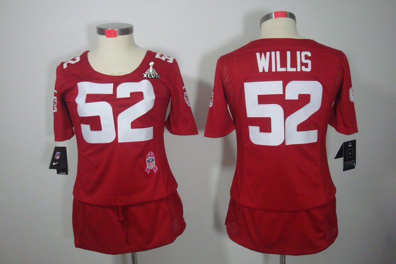 Nike 49ers 52 Willis Red Women Elite 2013 Super Bowl XLVII Skirts