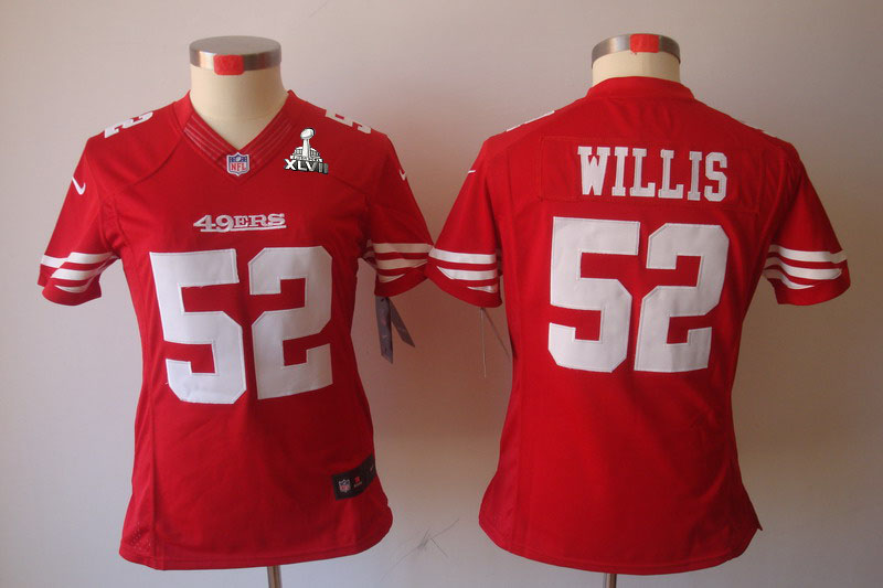 Nike 49ers 52 Willis Red Women Limited 2013 Super Bowl XLVII Jersey