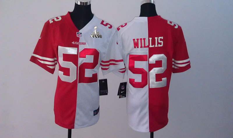 Nike 49ers 52 Willis White&Red Women Split Elite 2013 Super Bowl XLVII Jersey