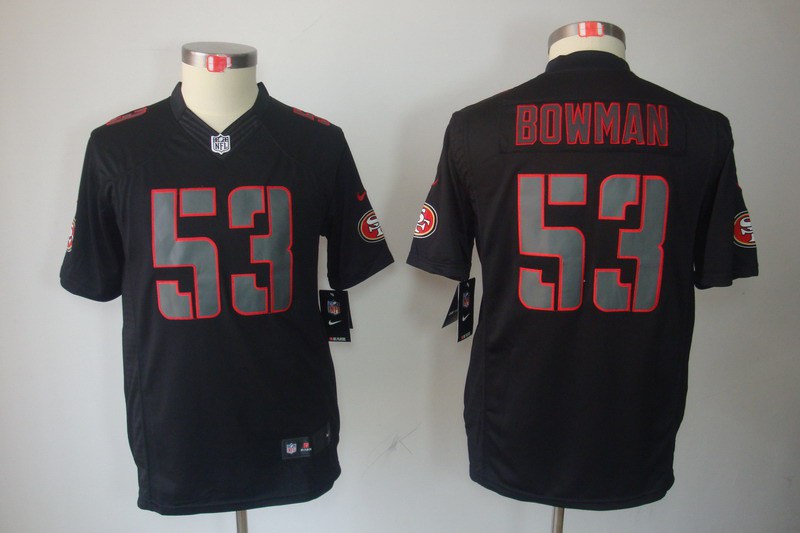 Nike 49ers 53 Bowman Black Impact Kids Limited Jerseys