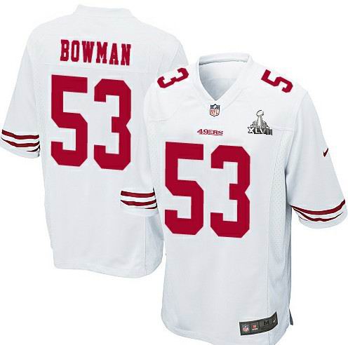 Nike 49ers 53 Bowman white Game 2013 Super Bowl XLVII Jersey
