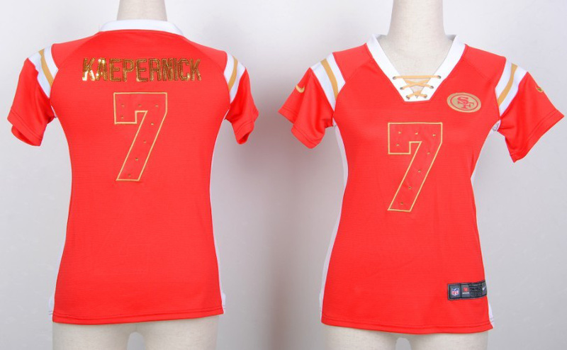 Nike 49ers 7 Colin Kaepernick Red Women's Handwork Sequin lettering Fashion Jerseys