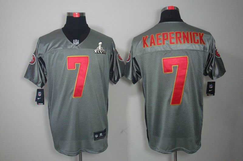 Nike 49ers 7 Kaepernick Grey Shadow Elite 2013 Super Bowl XLVII Jersey