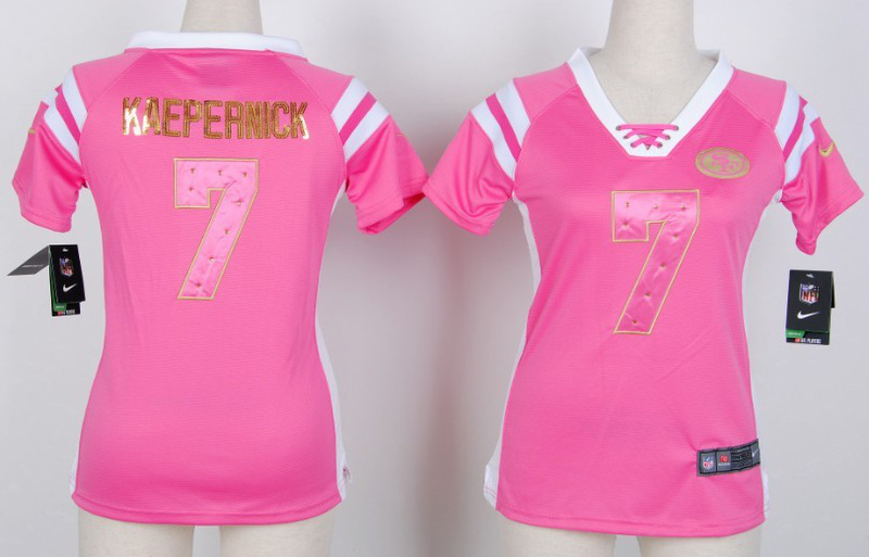 Nike 49ers 7 Kaepernick Pink Women's Handwork Sequin lettering Fashion Jerseys