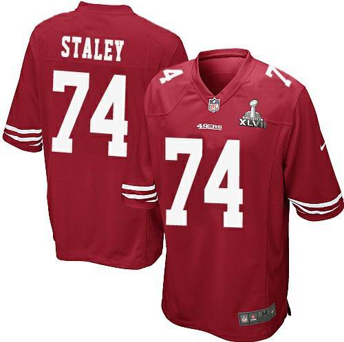 Nike 49ers 74 Staley red Game 2013 Super Bowl XLVII Jersey