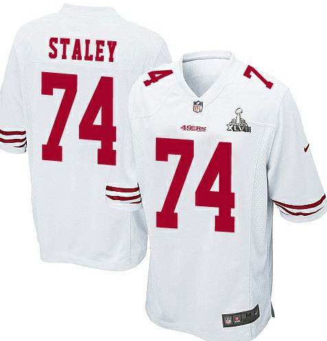 Nike 49ers 74 Staley white Game 2013 Super Bowl XLVII Jersey