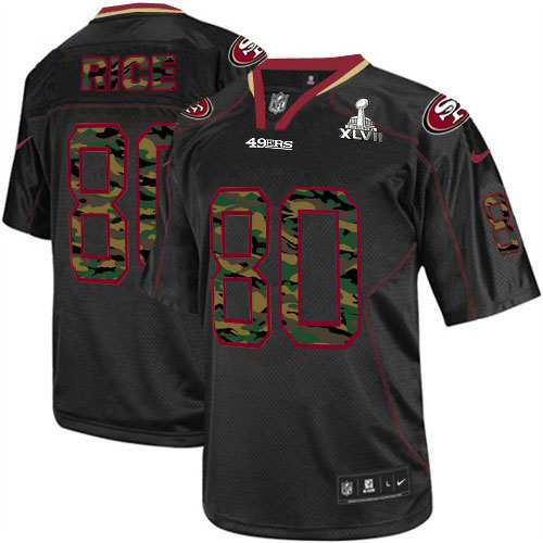Nike 49ers 80 Jerry Rice Black Camo number Elite 2013 Super Bowl XLVII Jersey