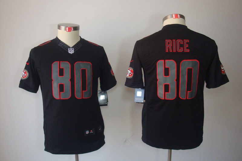 Nike 49ers 80 Rice Black Impact Kids Limited Jerseys