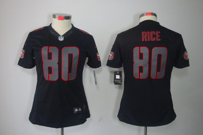 Nike 49ers 80 Rice Black Impact Women Limited Jerseys