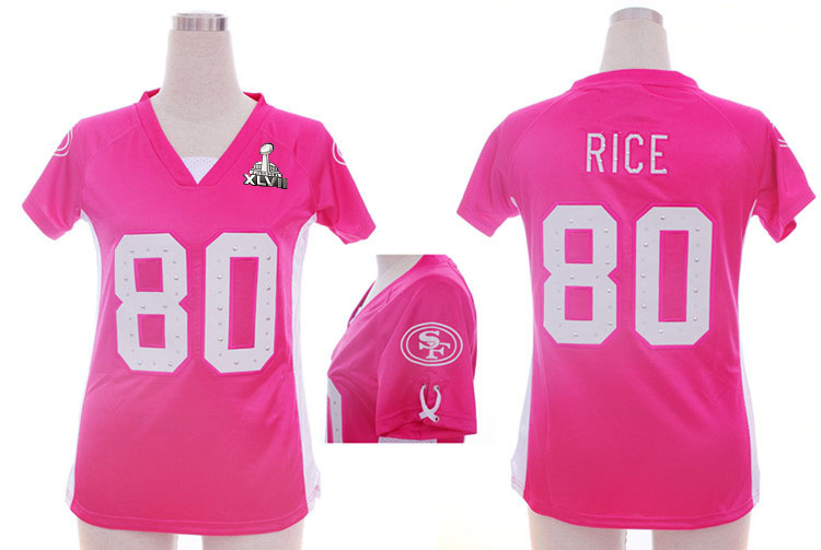 Nike 49ers 80 Rice Pink Women Draft Him II Top 2013 Super Bowl XLVII Jersey