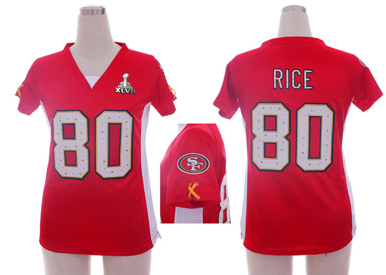 Nike 49ers 80 Rice Red Women Draft Him II Top 2013 Super Bowl XLVII Jersey