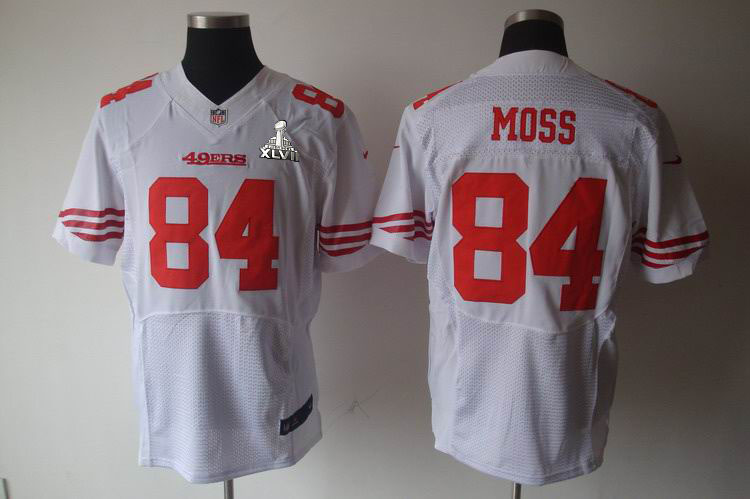 Nike 49ers 84 Moss White Elite 2013 Super Bowl XLVII Jersey