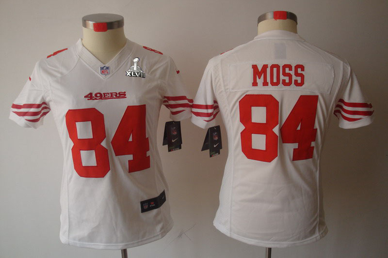 Nike 49ers 84 Moss White Women Limited 2013 Super Bowl XLVII Jersey