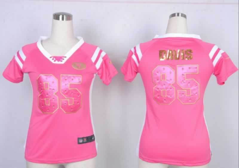 Nike 49ers 85 Davis Pink Women's Handwork Sequin lettering Fashion Jerseys