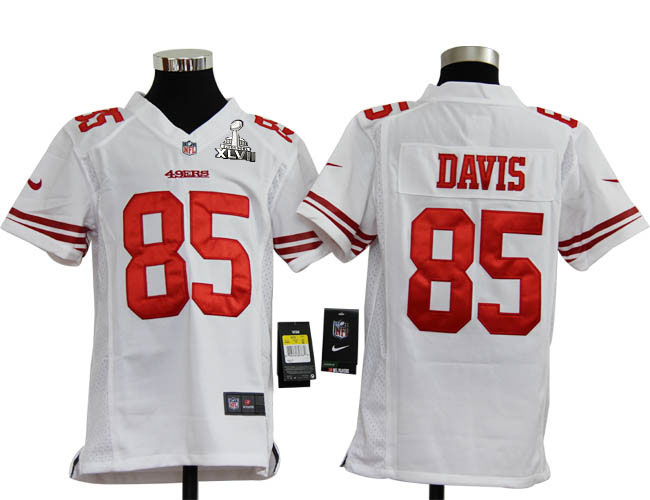 Nike 49ers 85 Davis White Kids Game 2013 Super Bowl XLVII Jersey