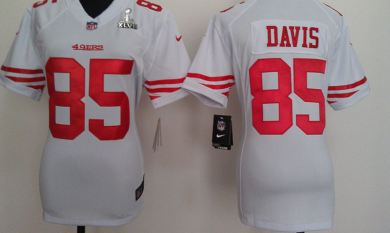 Nike 49ers 85 Davis White Women Game 2013 Super Bowl XLVII Jersey